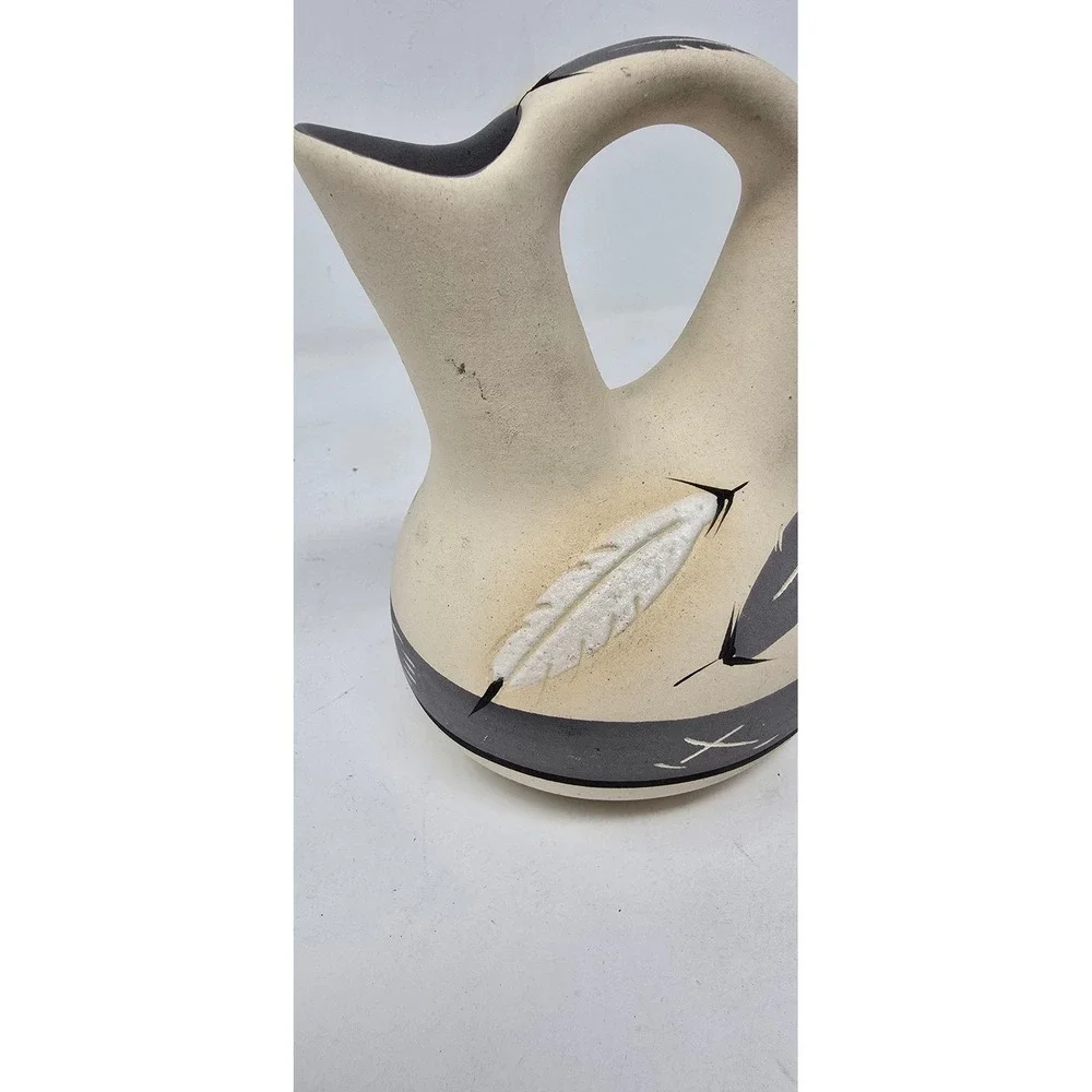 Native American Style wedding vase hand painted feather arrow ceramic pottery
